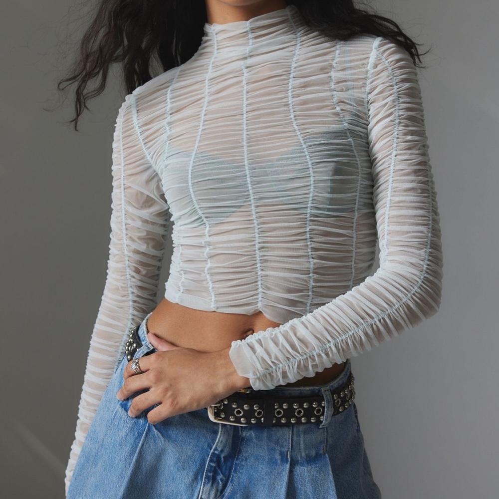 Silence and Noise sheer ruffle long sleeve top NWT